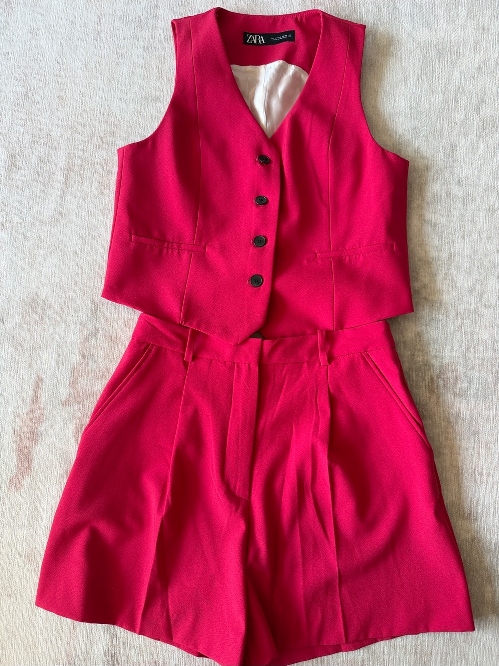 Zara Hot Pink Tailored Vest and Shorts Set